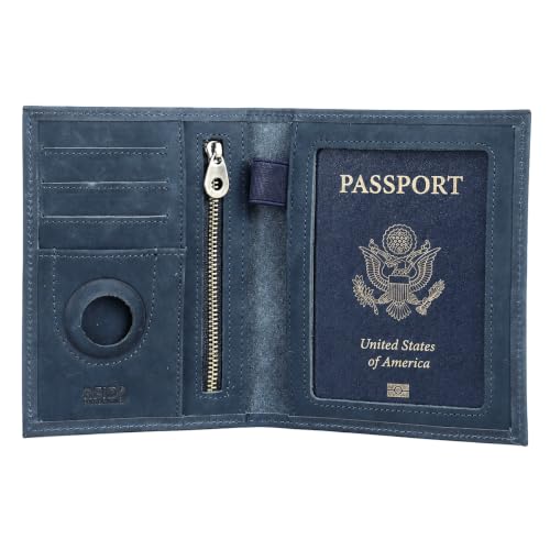 CONTACTS Full Grain Leather Rfid Passport Wallet for Airtag Passport Holder