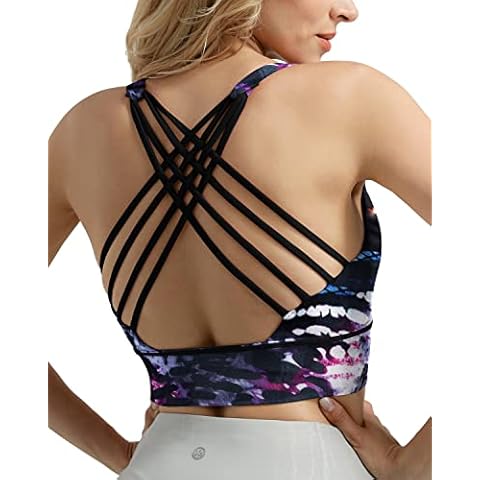QUEENIEKE Sujetador de Yoga para Mujer Criss Cross Strappy Back Light Support Free Bra Cover