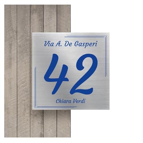 Numero Civico Esterno Personalizzato in Alluminio, Made in Italy - Targa Personalizzabile con Via, Numero Civico e Comune - Protezione al Raggi UV e Antiruggine (10 x 10 cm, ARGENTO SPAZZOLATO)
