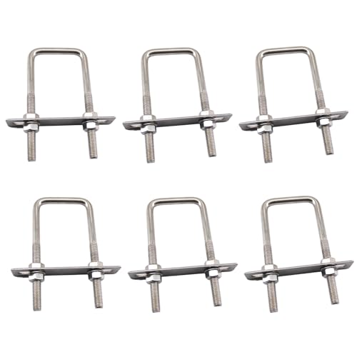 Image of Square U Bolts 304 Stainless Steel U-Bolts 1 inch Wide 2.7 inch Length (M6x25x70mm) U Clamps Bolt with Frame Plate, Washers and Nuts (6 Pack)