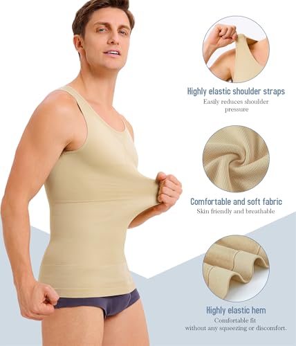 TAILONG Pacote com 2 camisetas de compressão masculinas modeladoras de corpo emagrecedoras, regata m