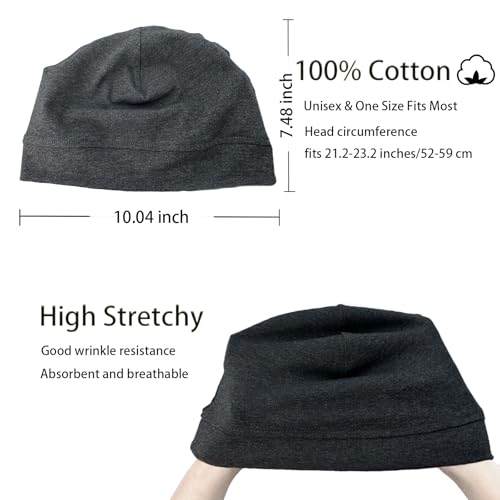Image of vidsel 100% Cotton Skull Caps Beanie Night Cap Sleep Hats for Men Women | Breathable,Soft,Lightweight Skully Cap,Running Beanie Cycling Helmet Liner,Wicking Head Cover,CPAP Chemo Bald Cap