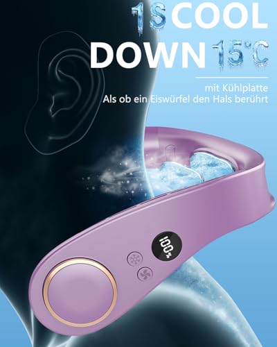 Image of Personal Neck Fans that Blow Cold with Cooling Plate, Wearable Around Bladeless Cooling Device, Rechargeable Head Neck Coolers for Kids Women Men Extremely Hot Weather Outdoor Indoor, Purple