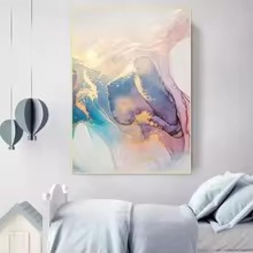 Impression sur toile abstraite haut de gamme décoration murale bohème rose et bleu vintage 60x80
