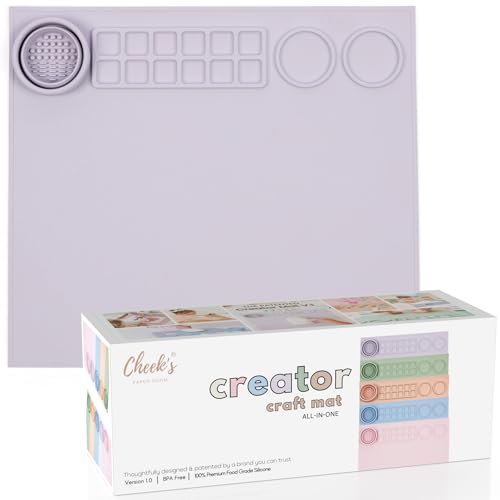 Cheek's Paper Room-Creator Silicone Craft Mat for Painting and Crafts V.1.0 (Taro) Large Mat with Collapsible Paint Brush Cleaner for Painting, Clay, Resin and Crafts 15inches X 17inches