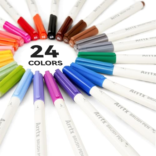 Arrtx Brush Tip Marker Pens, 24 Colors Brush Pens with Flexible Tip, Water Based Assorted Colors for Adult Hand Lettering Journaling Calligraphy Drawing Writing image 10