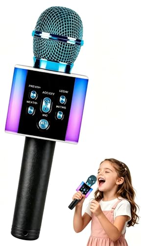 Huedbeads Wireless Bluetooth Microphone with 7-Colour LED Lights - 2-in-1 Karaoke Mic & Bluetooth Speaker (Blue)