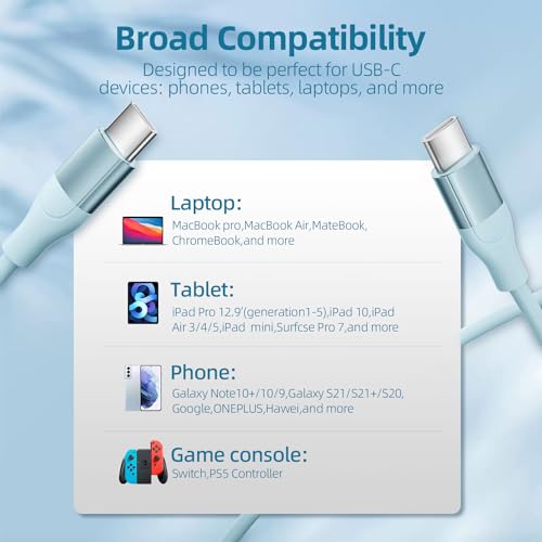 Image of USB C Cable, 3 Pack 6 FT USB C Charger Cable 60W Type C to USB C Cable Fast Charging Cord for iPhone 15 Pro Plus iPad MacBook Samsung Switch LG and More