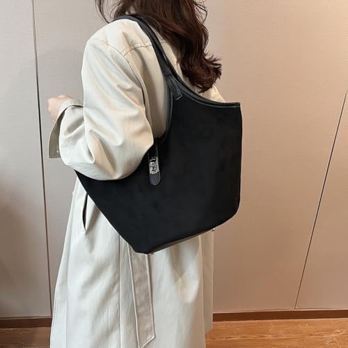 Image of Brown Suede Tote Bag for Women Trendy Hobo Bag Bucket Tote Bag Work Hobo Handbags