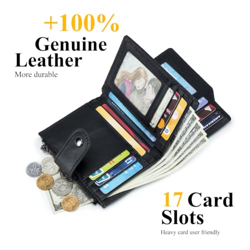 Image of Large Capacity Wallets for Men RFID Blocking Men Wallet Leather with Coin Pocket, 17 Card Slots, Flap ID Window, Black
