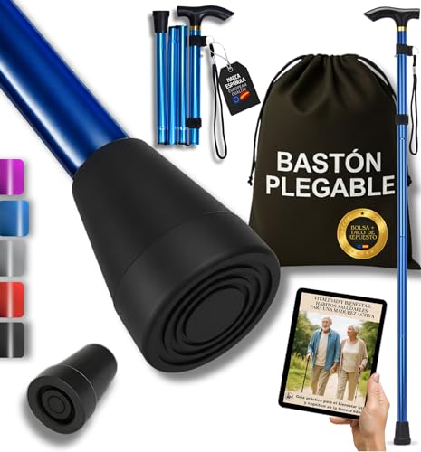 Super Pack Bastón Plegable + Bolsa Transporte + Taco Antideslizante Repuesto | Bastones para Mayores Ajustables en Altura | Aluminio Ultraligero | Evita Caídas y Camina con Seguridad (Azul) Super Pack Bastón Plegable + Bolsa Transporte + Taco Antideslizante Repuesto | Bastones para Mayores Ajustables en Altura | Aluminio Ultraligero | Evita Caídas y Camina con Seguridad (Azul)