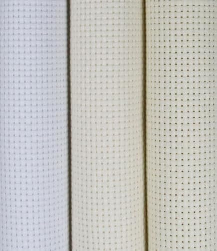 Image of KCS 3 pc of 15 inch x 18 inch(38cmx45cm) Counted Cross Stitch Cotton Aida Cloth Needlework Rolled Fabric Box,11CT,White+Antique White+Cream