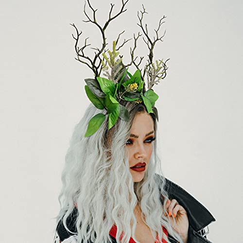 Reindeer Headband with Fabric Leaves Girl Woman Forest Fairy Headband Flower Crown Wreath Elves Costume Accessories Hair Accessories for Christmas Halloween Carnival - Image 2
