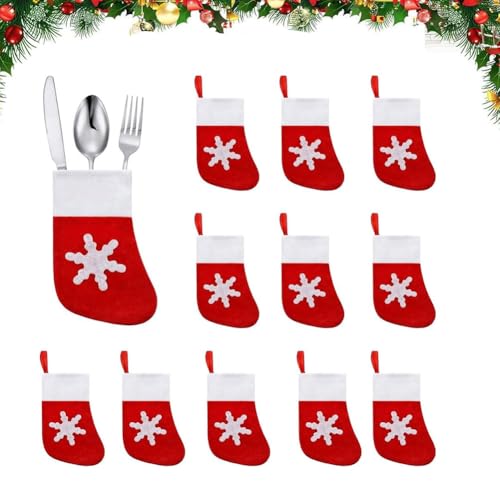 Comioke Navidad Decoración de Mesa Calcetines, Navidad Cubiertos Bolsillos Soporte, Navidad Funda de Cubiertos, 12 Piezas Bolsa de Cubiertos Decoración Adecuada para Navideñas y Cenas Familiares
