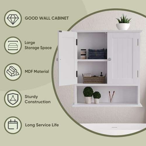 Smuxee White Bathroom Cabinet Wall Mounted, Small Bathroom Medicine Cabinet with 2 Door Adjustable Shelves, Bathroom Wall Cabinet Over Toilet for Laundry Room Kitchen by Smuxee - Image 5