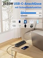 PASSUS Mehrfachsteckdose mit 2 USB C 30W, Verlängerungskabel 3M, Schwarz – Ansicht 2