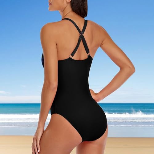 One-Piece Swimsuit for Women Haiti Flag Backless Tummy Control Bathing Suits Round Neck Cute Swimwear3