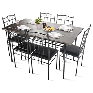 Dining Table Set for 6, Kitchen Table and Chairs for 4-6 People, Rectangular Dining Room Table Set with 6 Chairs, 7 Piece Kitchen Table Sets, Rustic Brown/Black