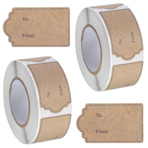 Nogeqi 600 Pcs Gift Tag Stickers Natural Brown to and from Gift Tags 1.18 x 1.97 Adhesive Labels Sticker for Presents Holiday Present Labels 300 Pcs/Roll