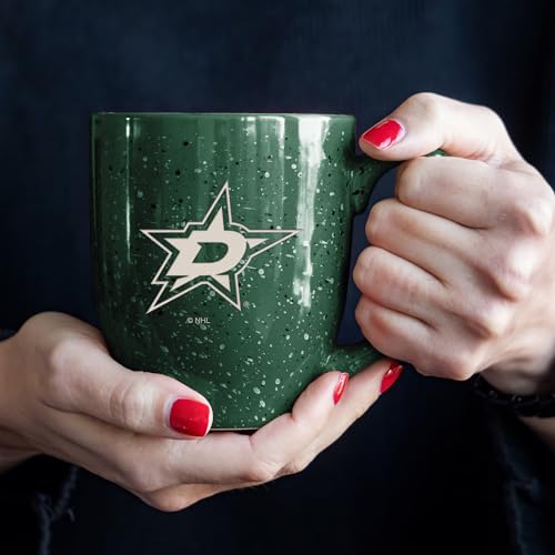 Image of Rico Industries NHL Hockey Dallas Stars Green Personalized 16 oz Team Color Laser Engraved Speckled Ceramic Coffee Mug