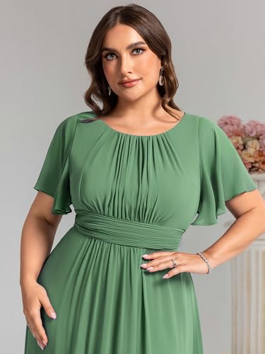 Image of Ever-Pretty Plus Elegant Formal Dresses for Curvy Women Round Neck Short Sleeves Chiffon Bridesmaid Mother of The Bride Dress
