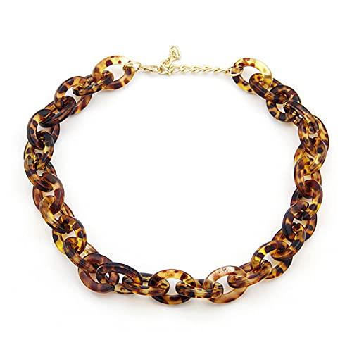 Bohemian Tortoise Shell Acrylic Resin Colorful Chunky Link Chain Necklace Leopard Print Pendant Personalized Vintage Acetate Chain Collar Jewelry for Women Men