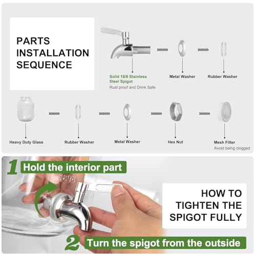 Glass Drink Dispenser with Stand, 1 Gallon Beverage Dispenser for Parties with Cup Holder, Includes Ice & Fruit Infuser, 18/8 Stainless Steel Spigot - Image 6