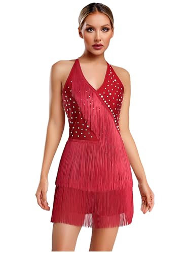 Robe bal latine à franges renvena fluide et scintillante pour show