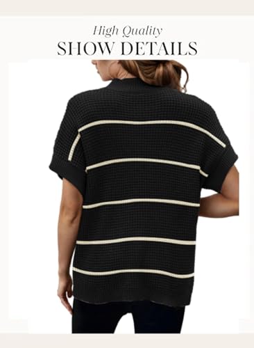 Image of Women 2026 Sweater Vest Mock Neck Batwing Short Sleeve Oversized Ribbed Knit Tops Fall Pullover Sweater S-XXL