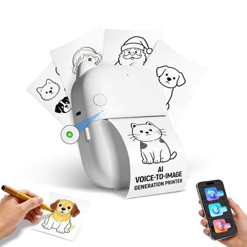 AI Voice Sticker Maker, Mini Bluetooth Thermal Printer for Journaling&Office&Study, Inkless Portable Sticker Printer, Smart Voice-to-Image Generation Printer for Scrapbooking&DIY, iphone & Android