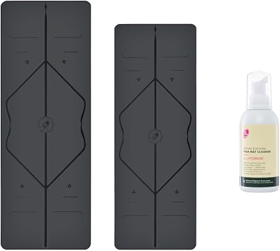 LIFORME Original Yoga Mat & Travel Mat & Ultimate Everyday Yoga Mat Cleaner - Bundle Pack -Patented Alignment System, Eco-Friendly, Non-Slip Warrior-Grip, Sweat Resistant, Comfortable - Grey/Grey