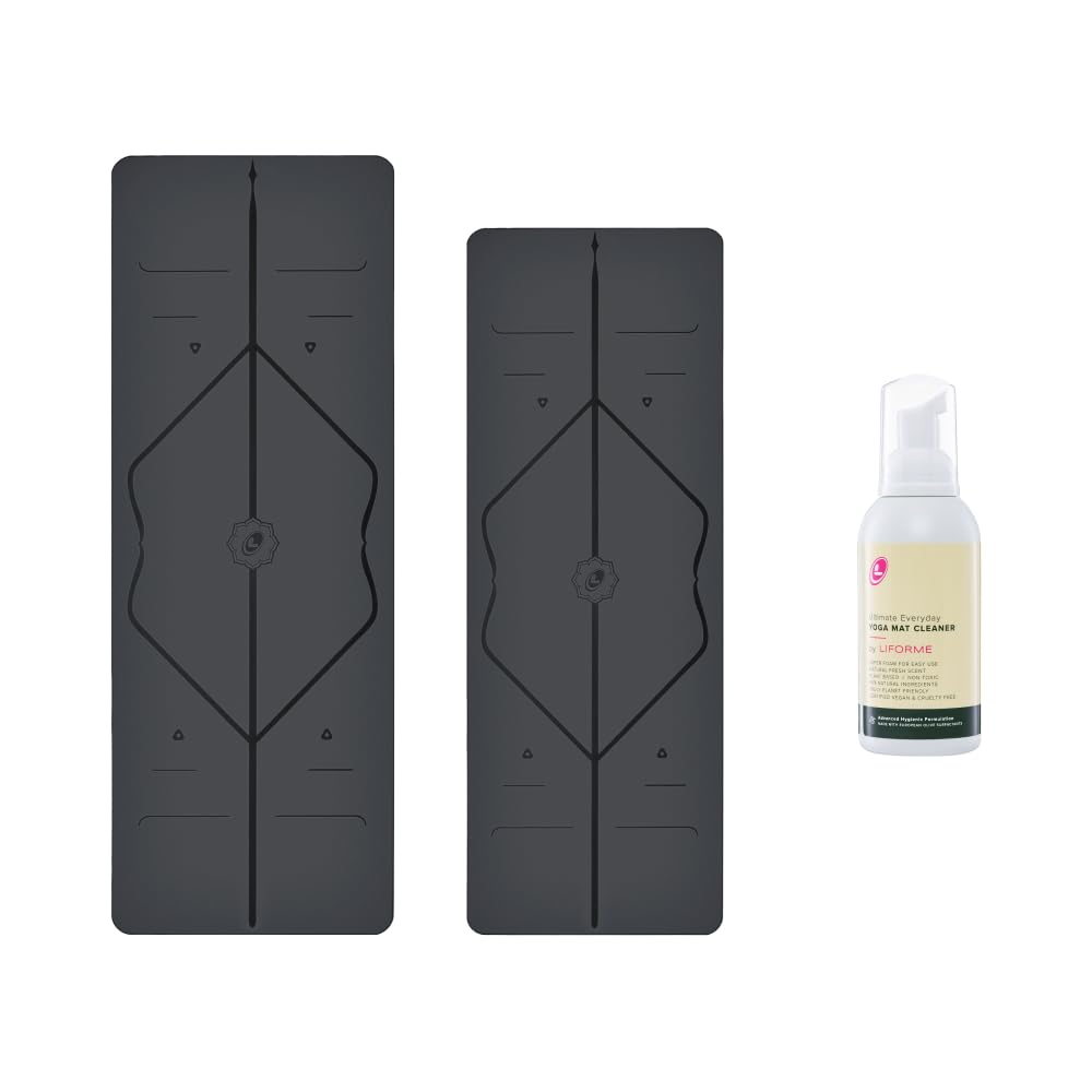 LIFORME Original Yoga Mat Travel Mat Ultimate Everyday Yoga Mat Cleaner - Bundle Pack -Patented Alignment System Eco-Friendly