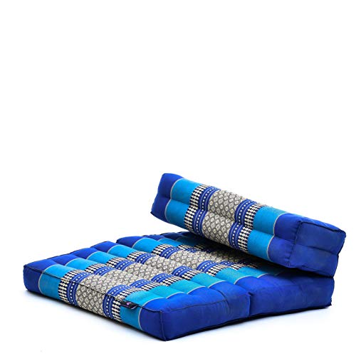 Leewadee Foldable Floor Mattress – 2 in 1 Floor Meditation Mat for Yoga and Relaxation, Seating Futon with Kapok, 20 x 28 inches, Blue