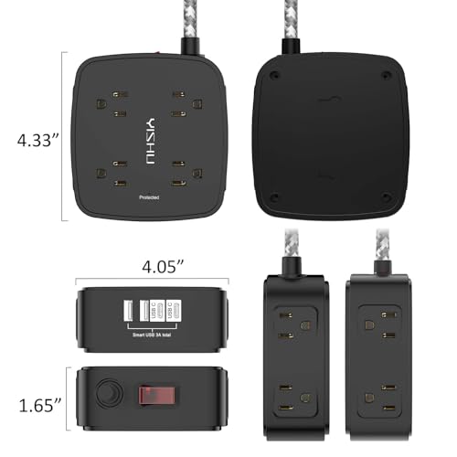 Image of Surge Protector Power Strip - YISHU 8 Outlets with 4 USB (2 USB C) Charging Ports, 6Ft Braided Extension Cord, Flat Plug Multi Plug Outlet Extender Charging Station for Home Office, ETL, Black
