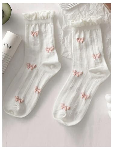 Verdusa Women's 5 Pairs Ruffle Trim Socks Textured Ankle Socks4