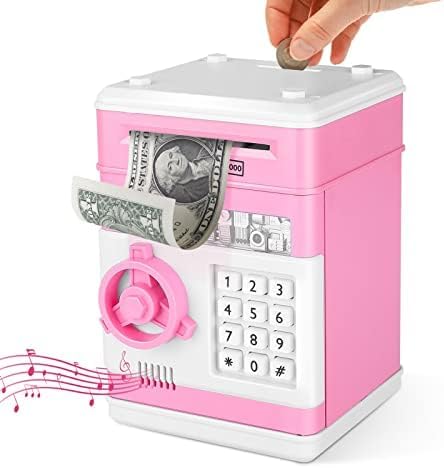 Trintion Electronic Money Bank Mini ATM Money Box for Kids, Password-Protected Cash and Coin Saving Safe, Educational Financial Management Toy for Boys and Girls Pink