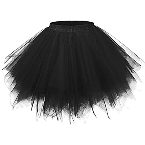 Zookey retro 1950-talet Tutu kort kjol tyll Tutu balett bubbla uppblåst kjol party dans kjol för kvinnor och flickor (A-The Black)