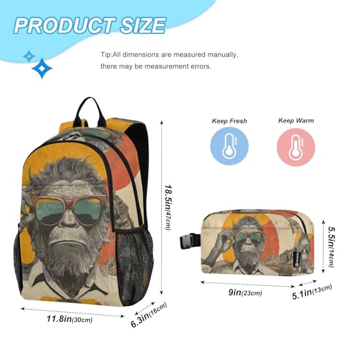 Travel Backpack Lunch Bag Set for Hiking Picnic, Backpacks with Insulated Lunch Box Fashion Sasquatch Print2