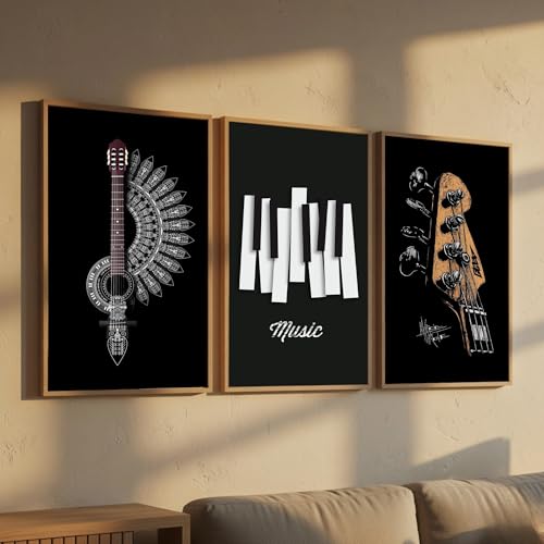 Image of DAKSHESTRY ARTWORKS Music Wall Decor Set of 3 | Posters with Frame for Bedroom, Living Room & Studio | Aesthetic Wall Art | Modern Wall Frames for Home, Office & Hotel | Ready to Hang