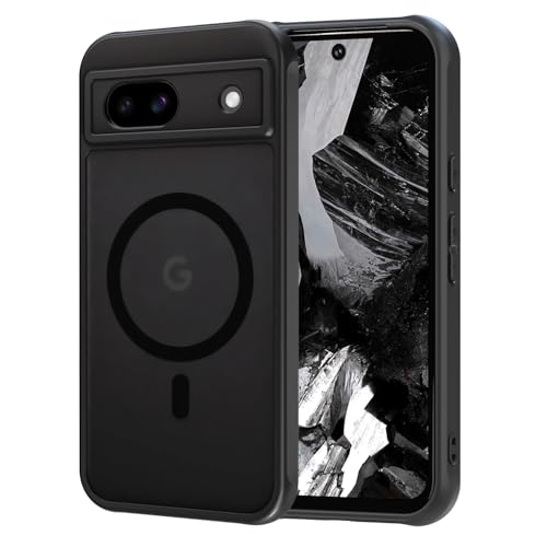 AOMYKE Funda Magnética para Google Pixel 8a, [Compatible con Magsafe]，Carcasa Translúcida Mate Trasera Fina PC+TPU Parachoques Antigolpes Caso - Negro