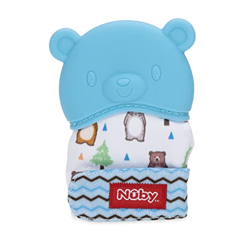 Image of Nuby Happy Hands Silicone Teething Mitten - Baby Teething Toy - 3+ Months - Bear