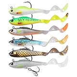 GOTOUR Pre-Rigged Soft Fishing Lures, Curly Tail Swimbait Lures for Bass Fishing, Lifelike Soft Tadpole Swimbait with Spinner for Crappie Trout Bait, All Season Freshwater Swim Baits for Warriors