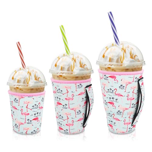 AJLTPA 3 Pack Iced Coffee Sleeve with Handle, Flamingo Retro