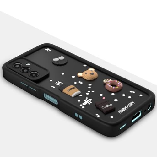 Image of Bintage Cute Fun Ball | Taddy Cartoon 3D Smiley Coffee Cup | Milk Donut | Full Camera Protection Back Cover Compatible for Samsung A14 (5G) / A14 (4G) - Black