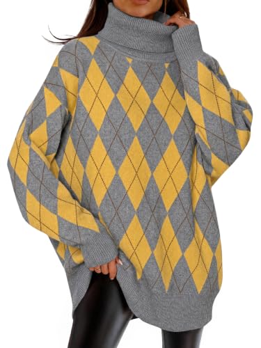 Image of Womens Turtleneck Oversized Sweater Batwing Chunky Pullover Sweater Casual Fall Loose Knit Jumper Top