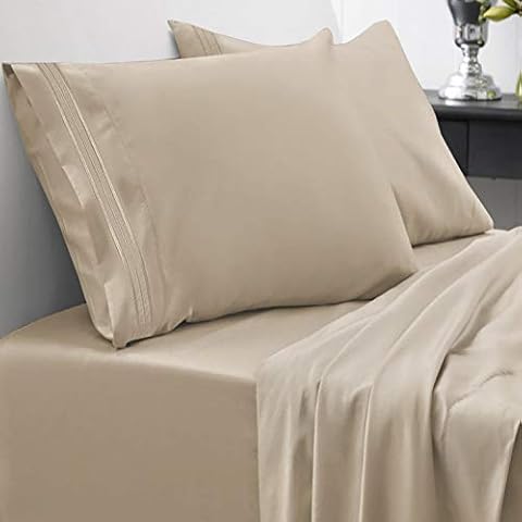 Sweet Home Collection Luxury Bedding Set with Flat, Fitted Sheet, 2 Pillow Cases, Find Double Brushed Microfiber, Taupe, Queen Cover