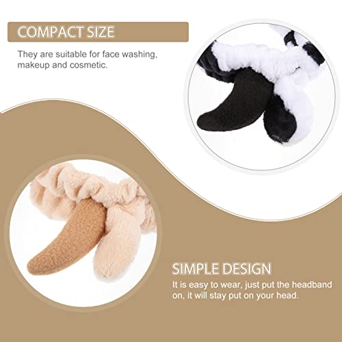 minkissy 2Pcs Ear Horn Headband Animal Makeup Face Wash Hair Band Coral Fleece Facial Headpieces for Women Kids - Image 2