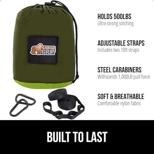 image for GORILLA GRIP Durable Camping Hammock with Heavy Duty Tree Straps, Port