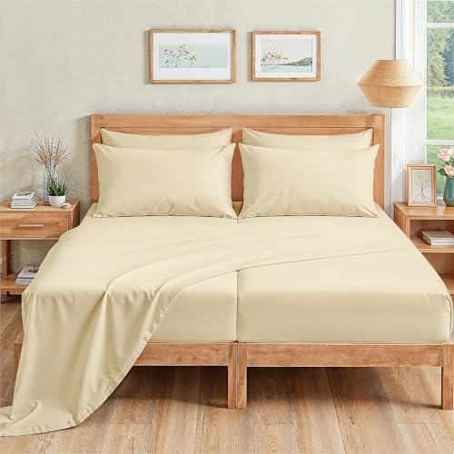 Casa Platino 100% Egyptian Cotton Split King Sheet Set - 7 Pcs - Soft & Comfy Luxury Hotel Split King Bed Sheet Set for Adjustable Beds, Fully Elasticized with Deep Pockets - Ivory