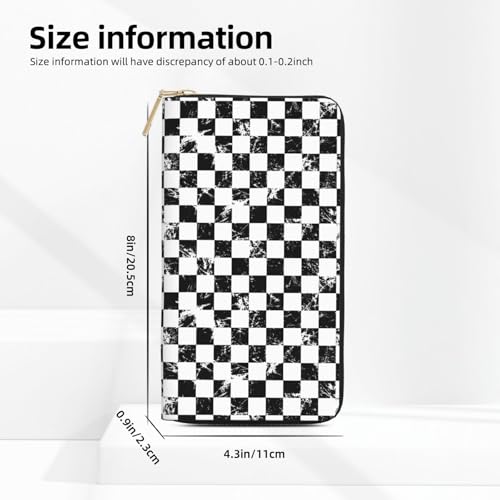 Leather Thin Slim Wallets for Women Men - Fashion Creative Checkered Black White Print Card Wallet Holder with Zipper2